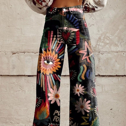 American Hot Girl Casual Loose Denim Bell-bottom Pants