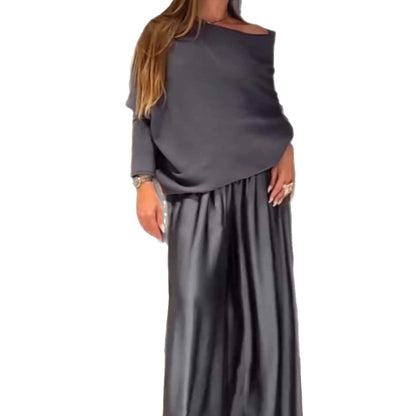 Women's Casual Satin Wide-leg Pants Suit