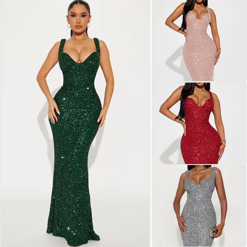 Women's Slim Shoulder Strap Sequin Bodycon Dress