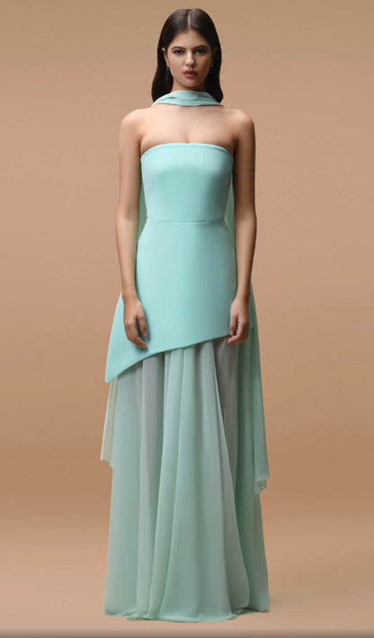 Womens Solid-Color Strapless Dress With Fluttering Ties And A Slit