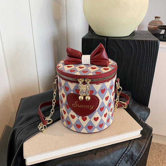 Special-interest Design Contrast Color Chain Bucket Bag