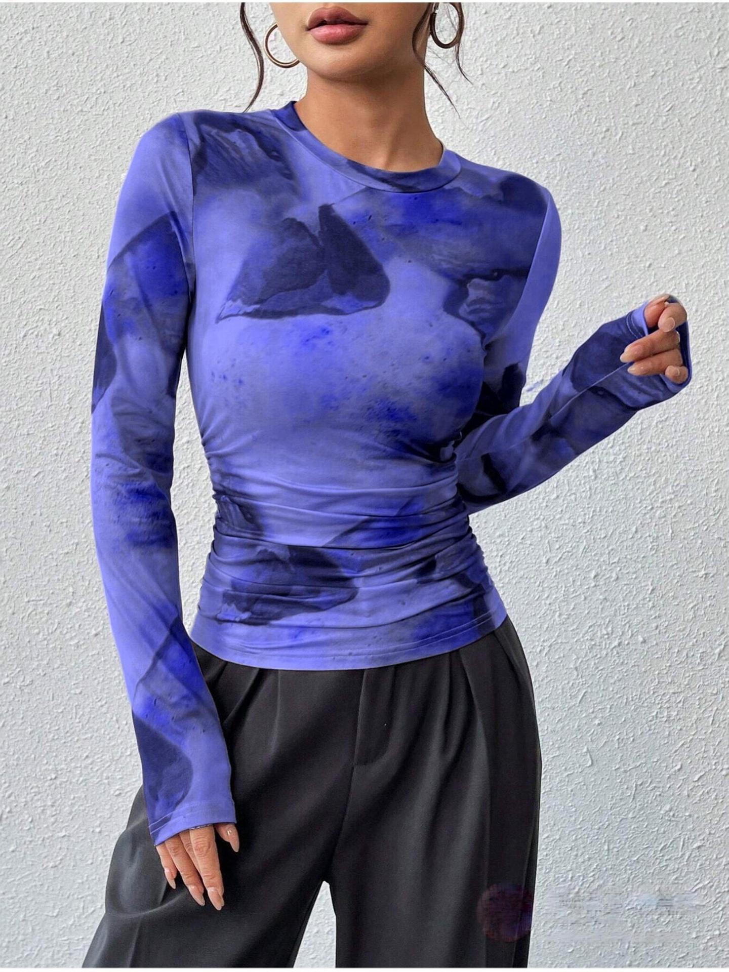 Ink-wash Retro Print Women's Slim-fit Versatile Stylish Top