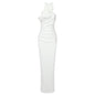New Style White Ribbon Flower Halter Long High Sense Dress