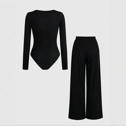 European And American Ladies Square Collar Solid Color Long Sleeve Tights