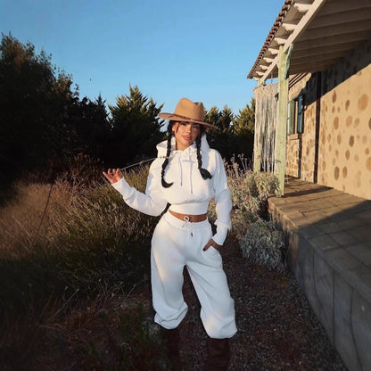 Round Neck Long-sleeve Suit Women's Pocket Pants