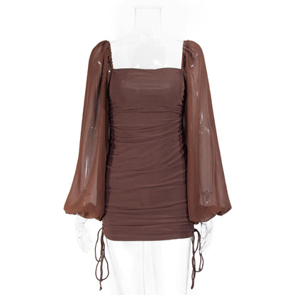 Sexy Deep V Hollow-out Knot Women's Pleated Bodycon Dress