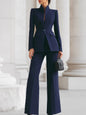 Long Sleeve Solid Color Pocket One Button Small Suit Two-piece Pants