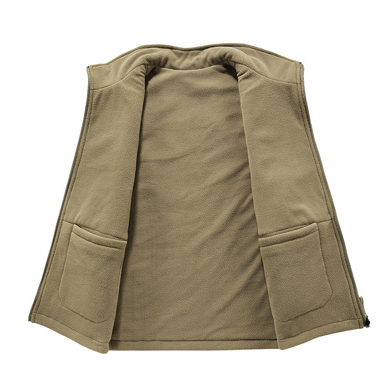 Men's Outdoor Double-sided Wear Velvet Vest Multi-pocket Leisure Cargo