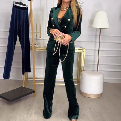 Women's Fashion Double-Breasted Velvet Two-Piece Suit