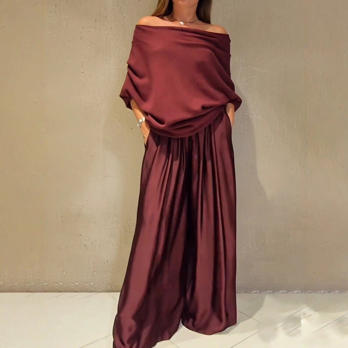 Women's Casual Satin Wide-leg Pants Suit