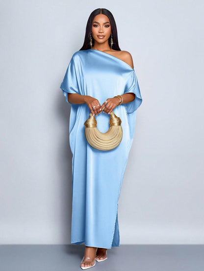 Women's Solid-Color Casual Loose Satin Dress