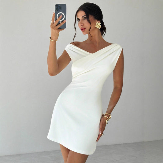 Women's Autumn Winter New Cross Collar Spliced Sleeveless Double Layer Dress