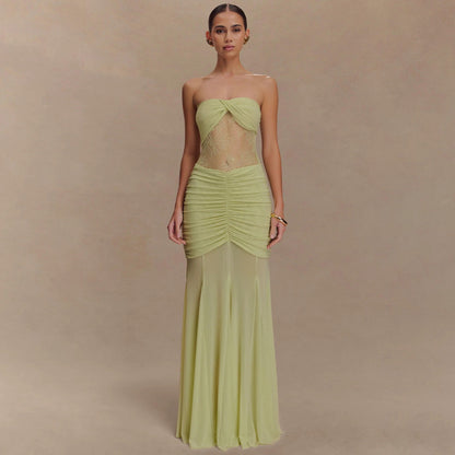 Strapless Lace-panelled Asymmetrical Dress