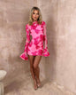 Flowers Bell-sleeved Dress Fashion Sexy Slim Long-sleeved Mesh Dresses For Party Club Women Clothing