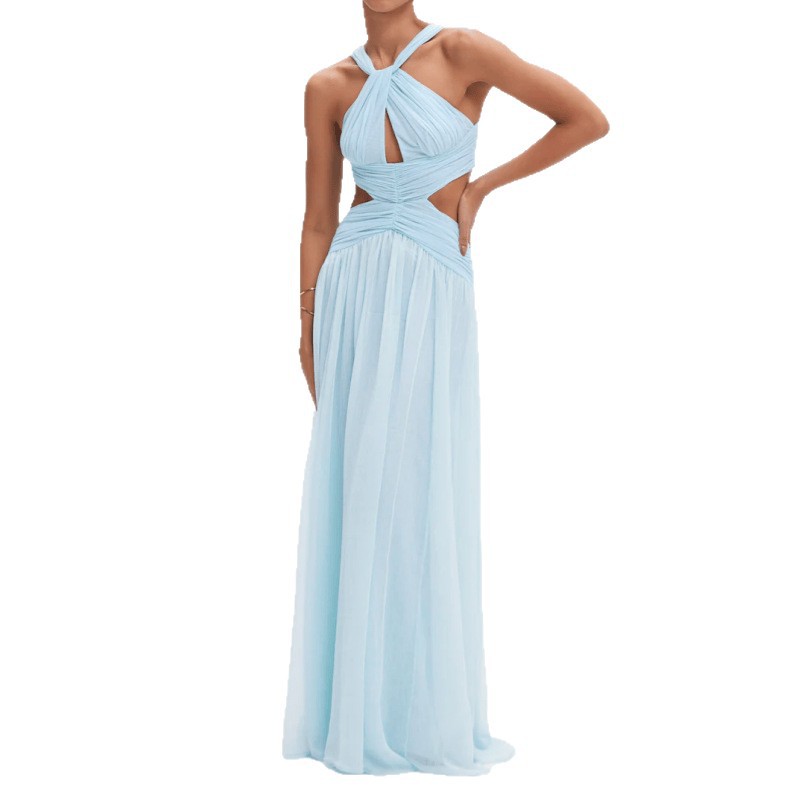 Womens Fashion Lace-up Sleeveless Maxi Halter Dress