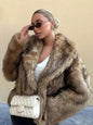 Women's Pure Color Versatile Faux Fur Collar Long Sleeve Coat Plus Size Outerwear