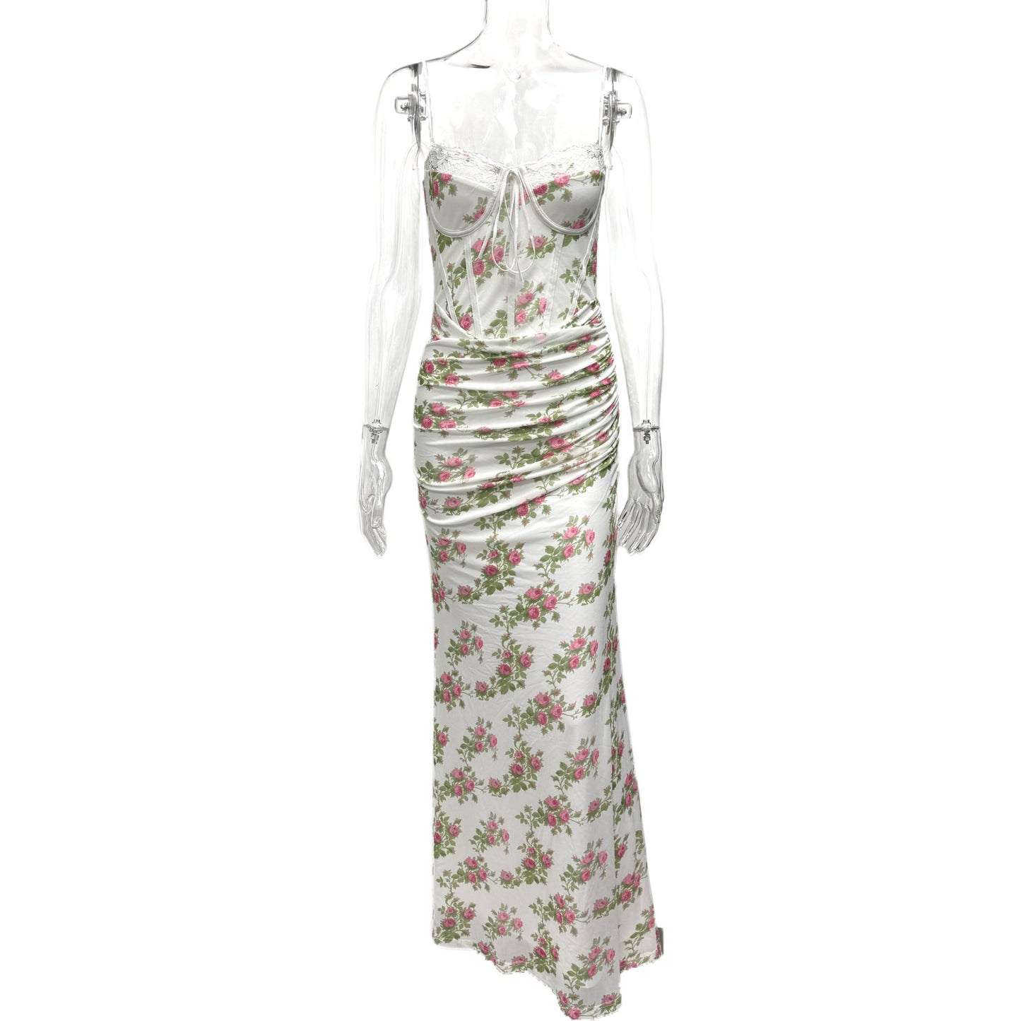 Summer Floral Print Slim-fit Lace Dress
