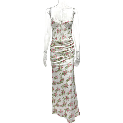 Summer Floral Print Slim-fit Lace Dress