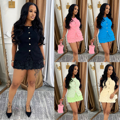 Womens Sleeveless Top With 3D Floral Design And A Figure hugging Midi Skirt