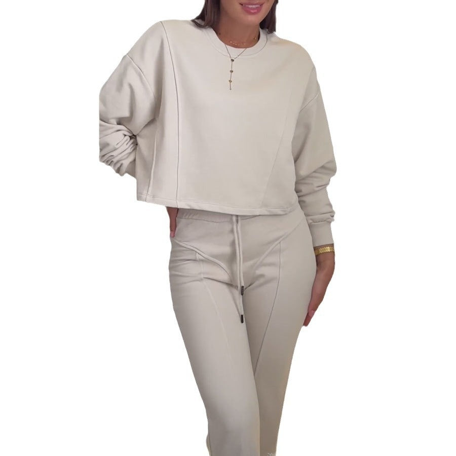 Fashion Casual New Style Women's Solid Color Hooded Top Two-piece Pants