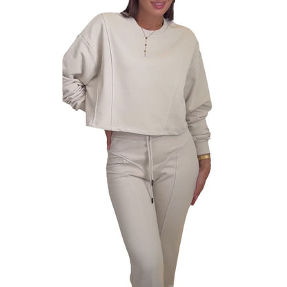 Fashion Casual New Style Women's Solid Color Hooded Top Two-piece Pants