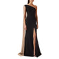 One-shoulder Cloak Slit Black Dress