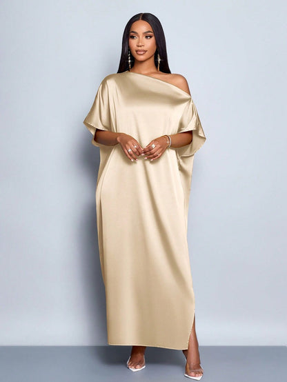 Women's Solid-Color Casual Loose Satin Dress