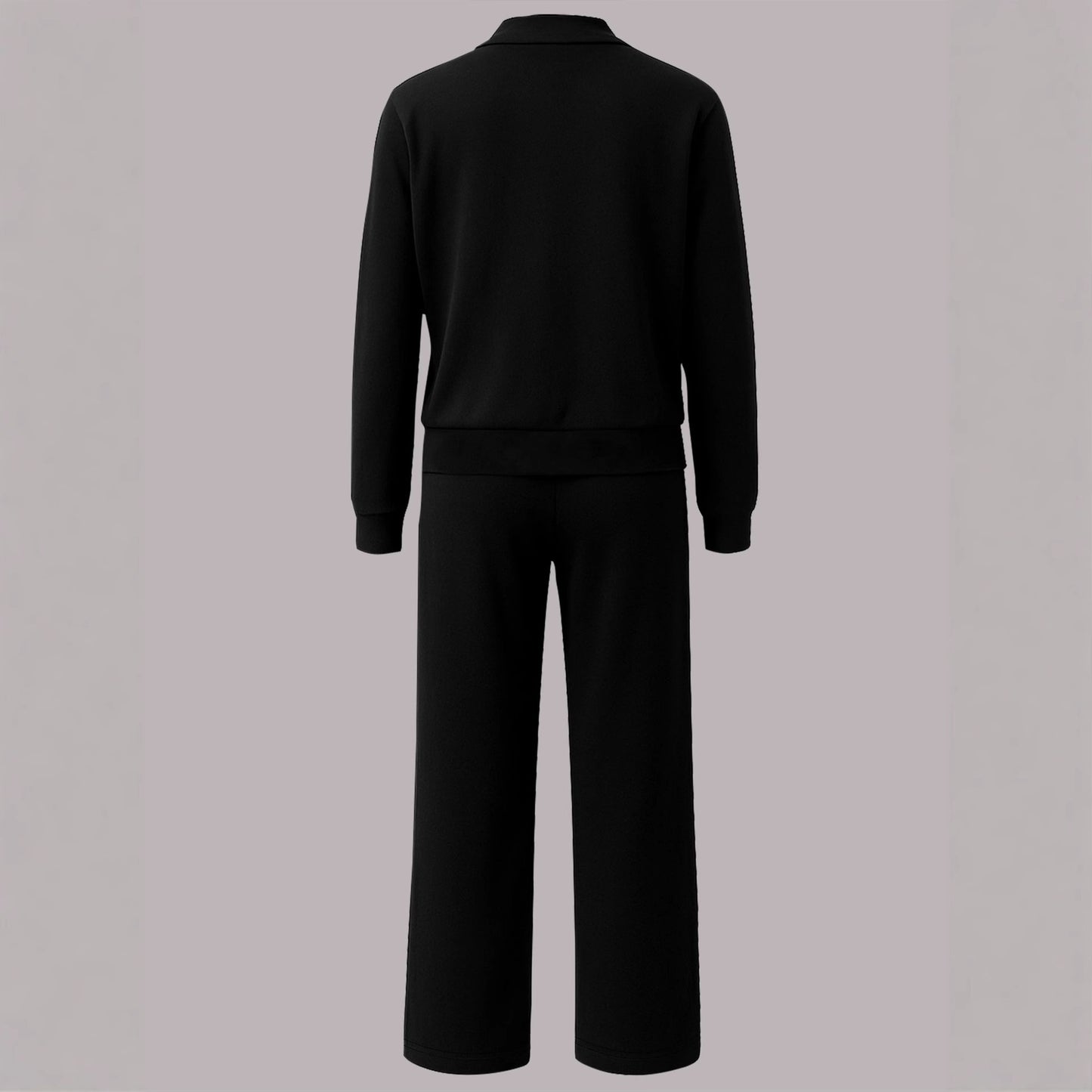 Color Matching Long Sleeve Top Elastic Waist All-matching Straight Trousers Ladies Two-piece Set