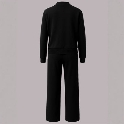 Color Matching Long Sleeve Top Elastic Waist All-matching Straight Trousers Ladies Two-piece Set