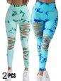 2 Pack New Style Hollow-Out Tie-Dye High-Waisted Tummy-Control Yoga Pants