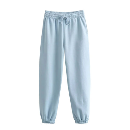 Autumn New Women's Clothing Solid Color Basic Short Sweater Ankle Banded Lace-up Jogger Pants Suit