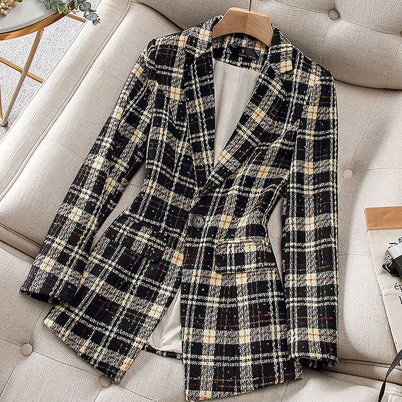 Plaid Girl's Small Suit Women's Long-sleeved Suit Jacket
