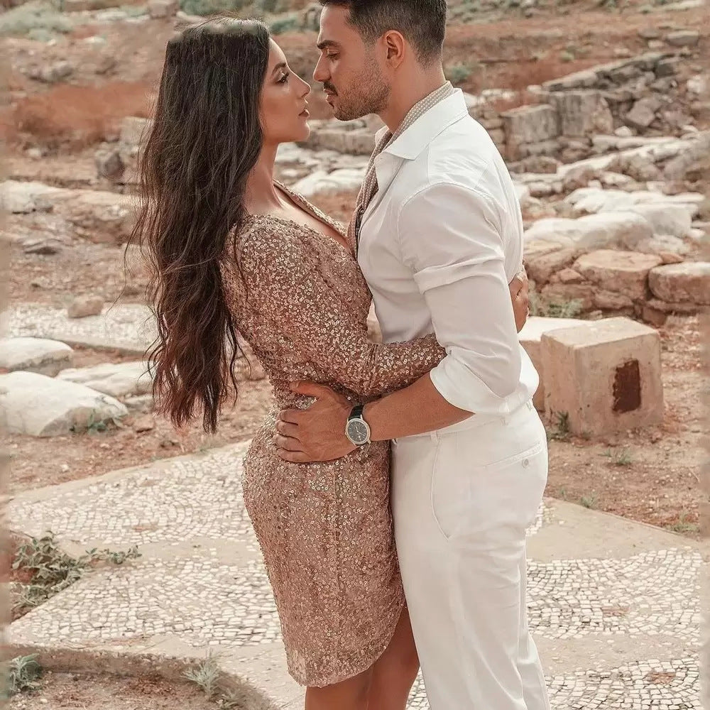 Women's Deep V Long Sleeve Slim Pencil Dress