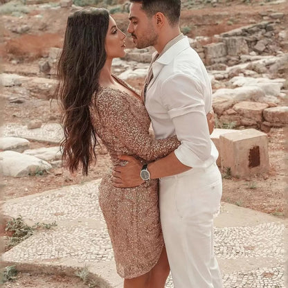 Women's Deep V Long Sleeve Slim Pencil Dress