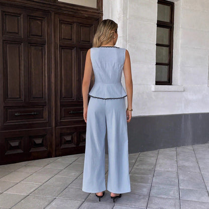 Solid-color Sleeveless Square-neck Top And Pants Two-piece Set