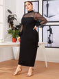 Commuting Mesh Spliced Semi-high Neck See-through Bodycon Long Dress