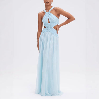 Womens Fashion Lace-up Sleeveless Maxi Halter Dress