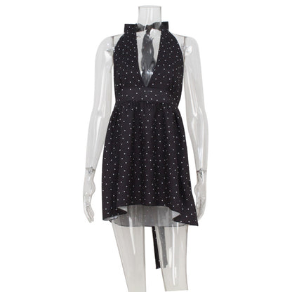 Arrival Fashionable Elegant Polka-Dot Printed Deep V-Neck Dress