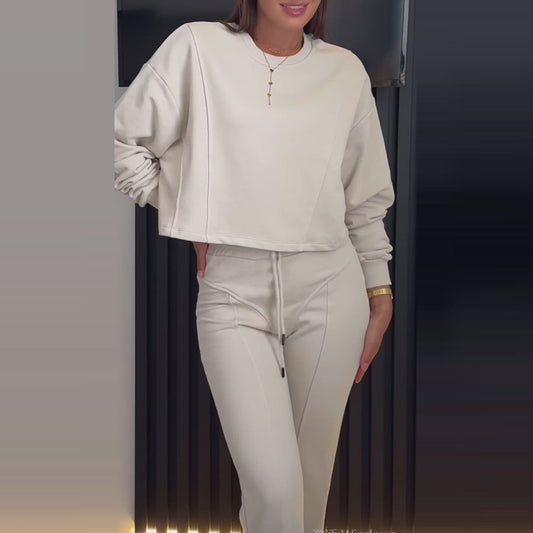 Fashion Casual New Style Women's Solid Color Hooded Top Two-piece Pants