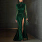 Solid-color Textured Long-sleeve Elegant French-style Dress