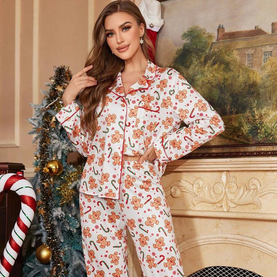 Female Christmas New Year Cartoon Two Piece Set