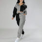 Women's Color Block 2 Piece Set, Full Zip Up Cropped Hoodie Jacket & Drawstring Cargo Pants, Casual Streetwear Outfit