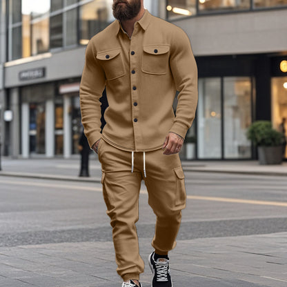Hunting-style Lapel Jacket Loose And Warm Two-piece Set For Men