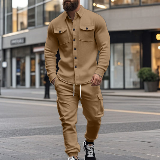 Hunting-style Lapel Jacket Loose And Warm Two-piece Set For Men