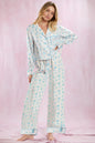 Silk-like Printed Floral Long-sleeved Lapel Pajamas Suit