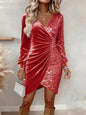 Fashionable V-neck Sequin Velvet Bodycon Dress