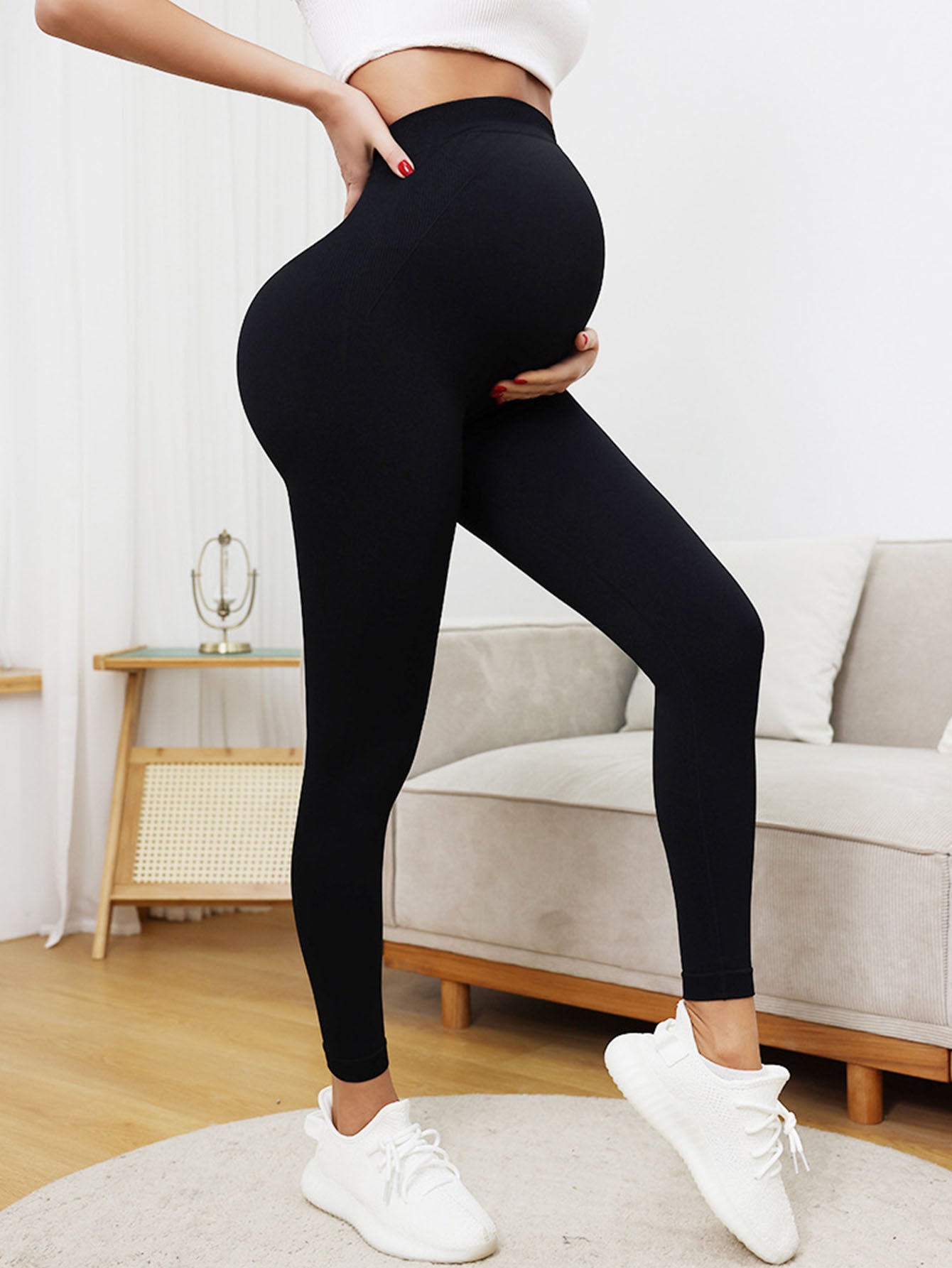 3 Pack Maternity High-Waisted Seamless Yoga Pants For Women - Tummy Support Fitness Leggings
