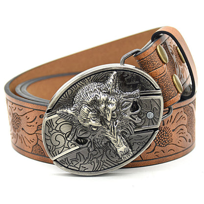 Personality Student Trendy Printing Engraving Smooth Buckle Knife Embossing Belt