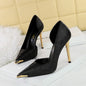 Satin Metal Pointed High Heel Thin Heel Shallow Single Shoes
