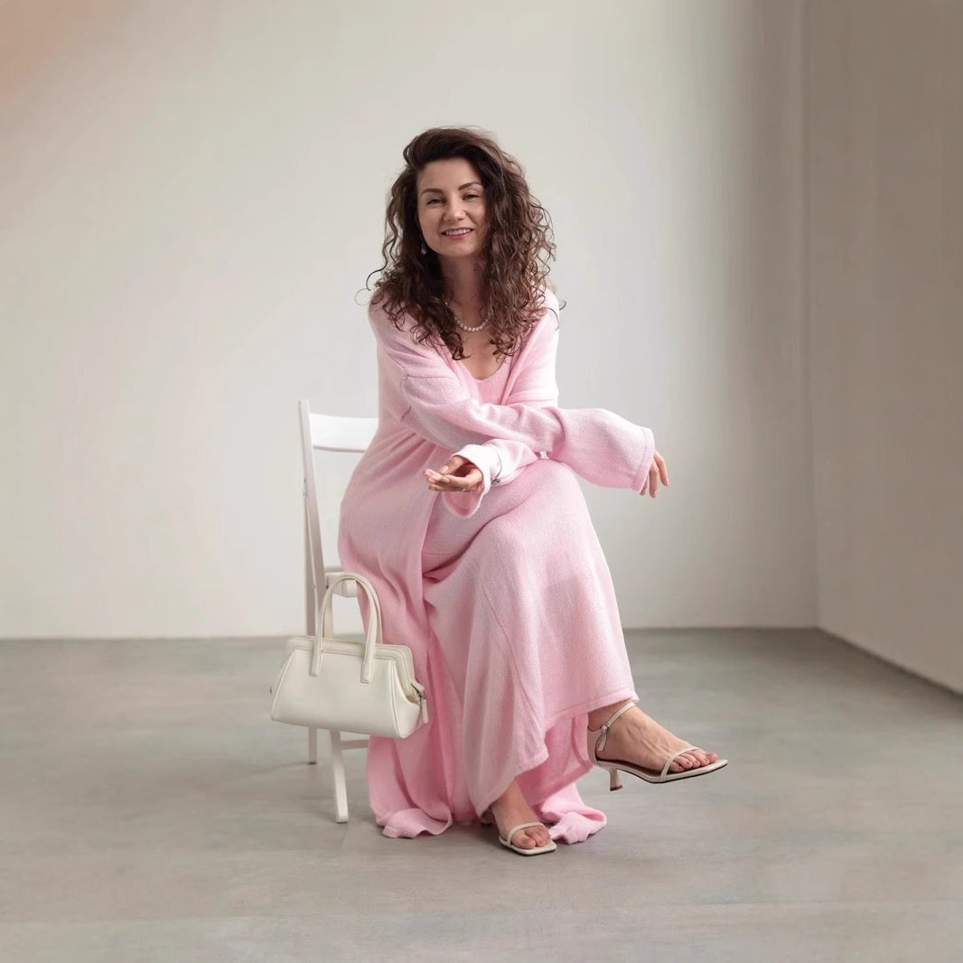 Loose Women's Casual Suits Long Sleeve Cardigan And Camisole Dress